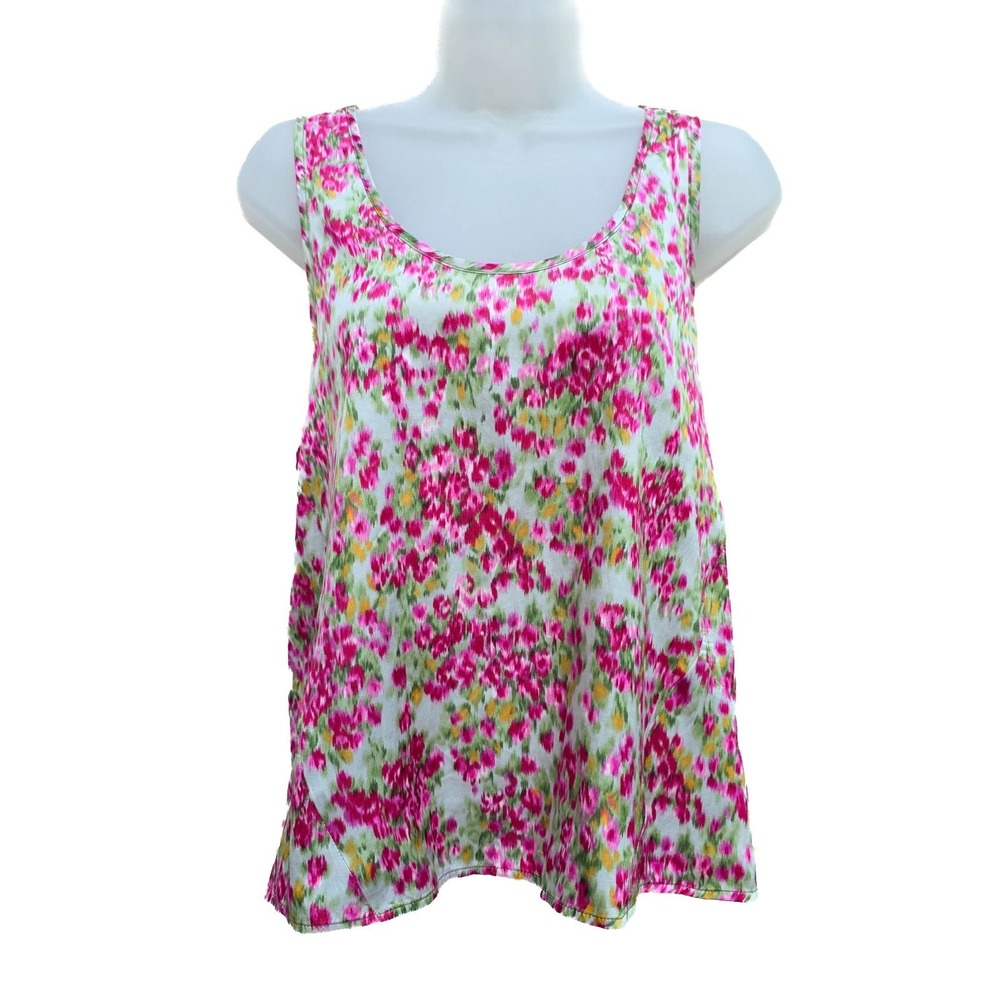 Rory Beca Silk Tank Top M Floral Print Blouse Sleeveless Racerback Romantic Boho
